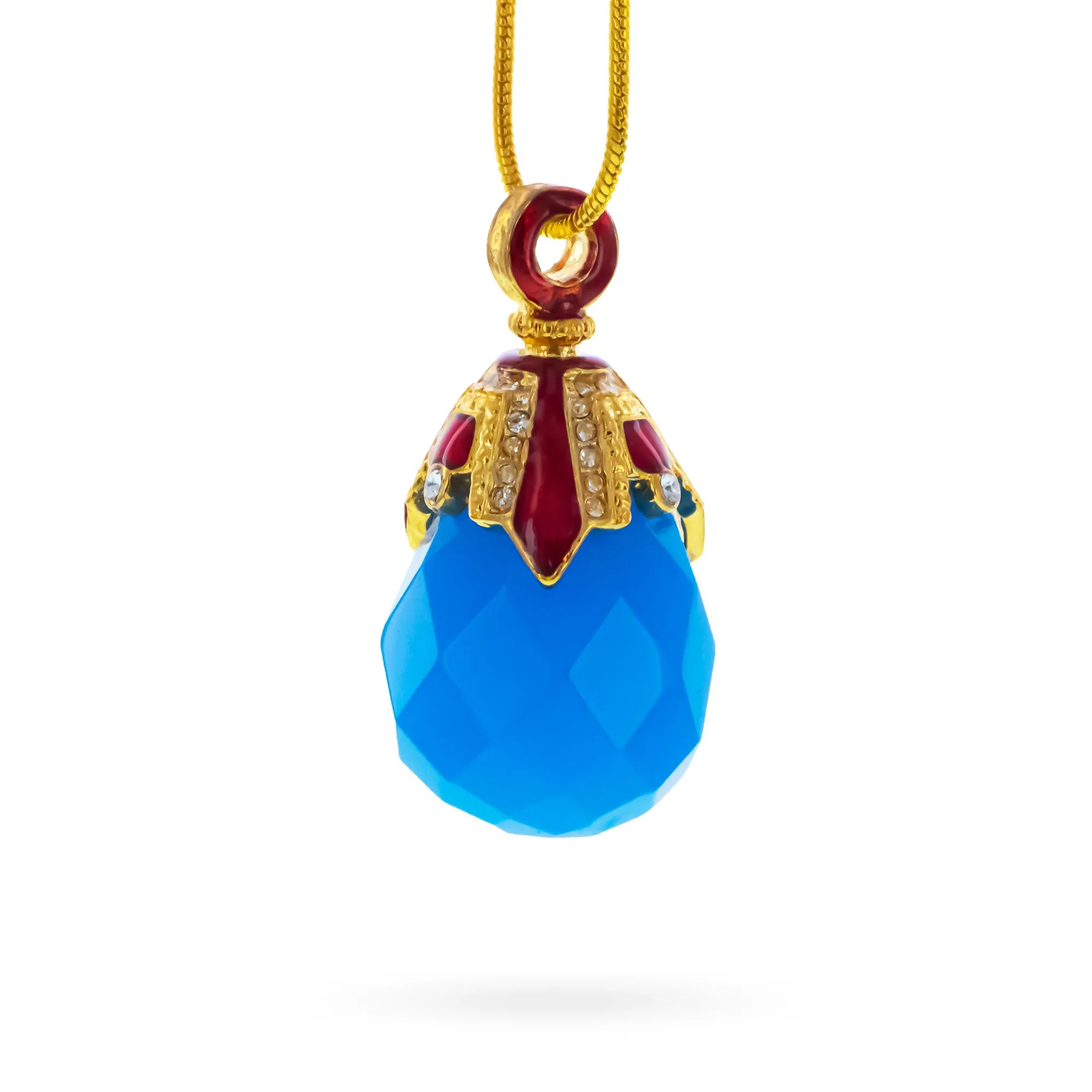 Royal Blue Raindrop Crystal Egg Pendant Necklace