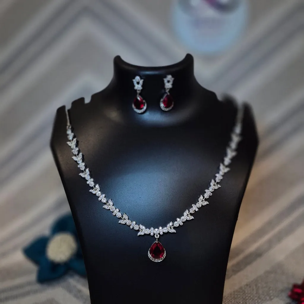 Ruby Red Necklace with Earrings