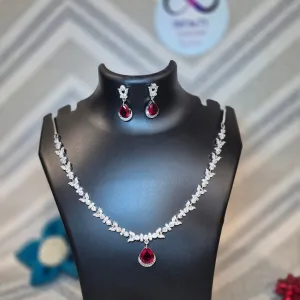 Ruby Red Necklace with Earrings