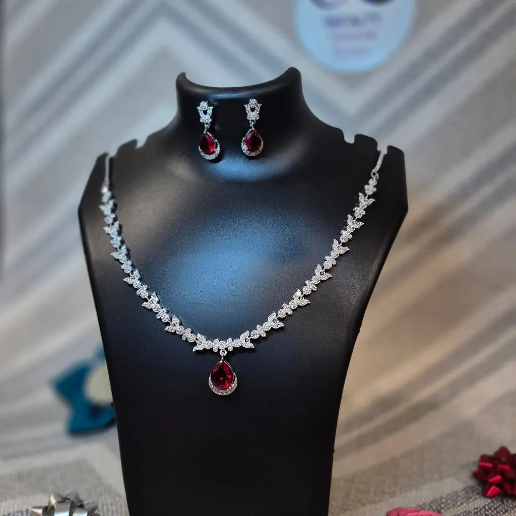 Ruby Red Necklace with Earrings