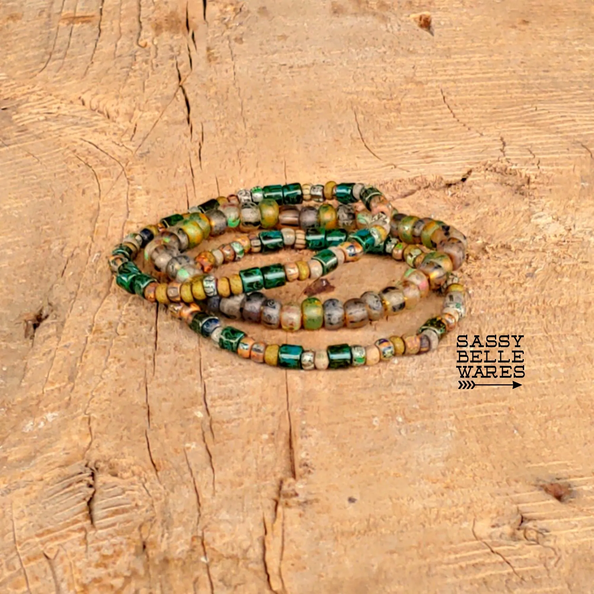 Rustic Bracelet Stack Green