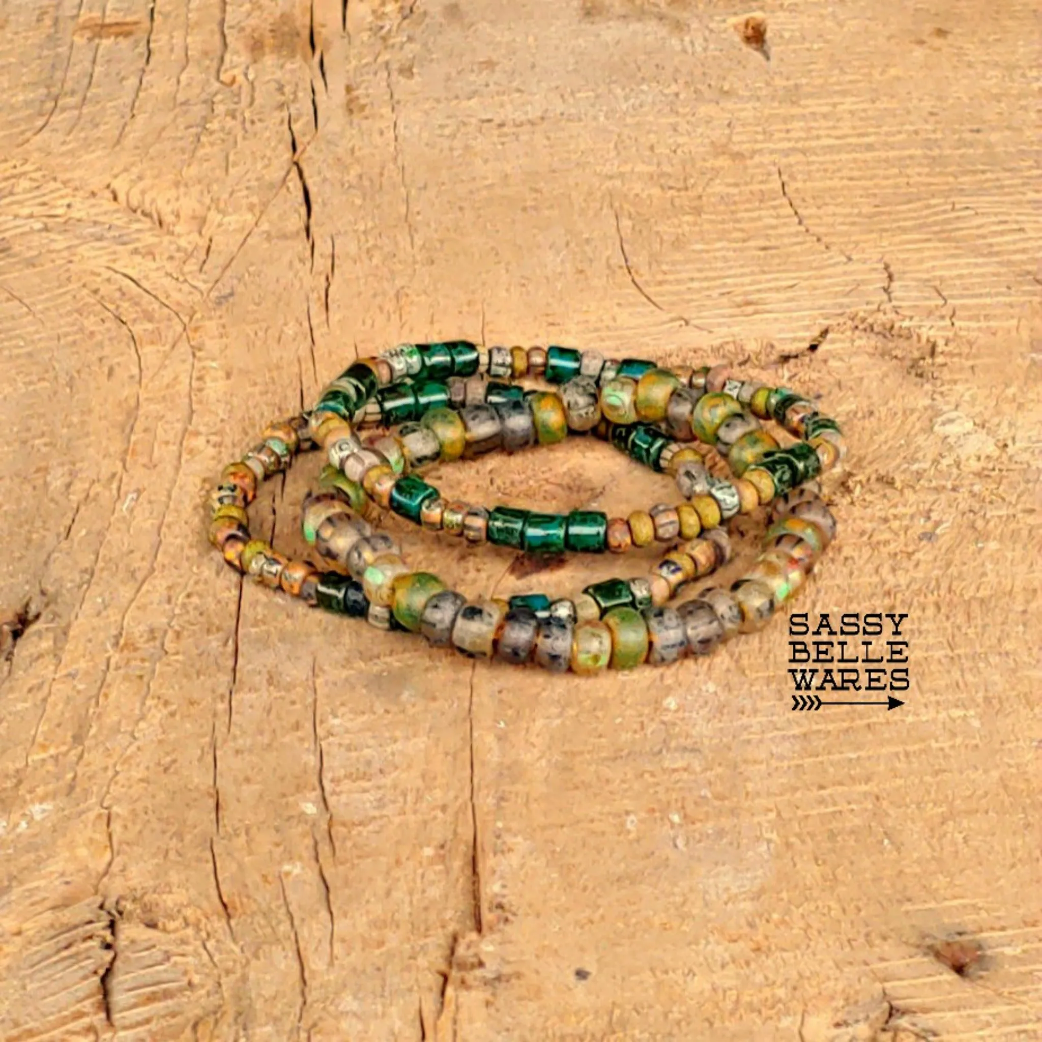 Rustic Bracelet Stack Green