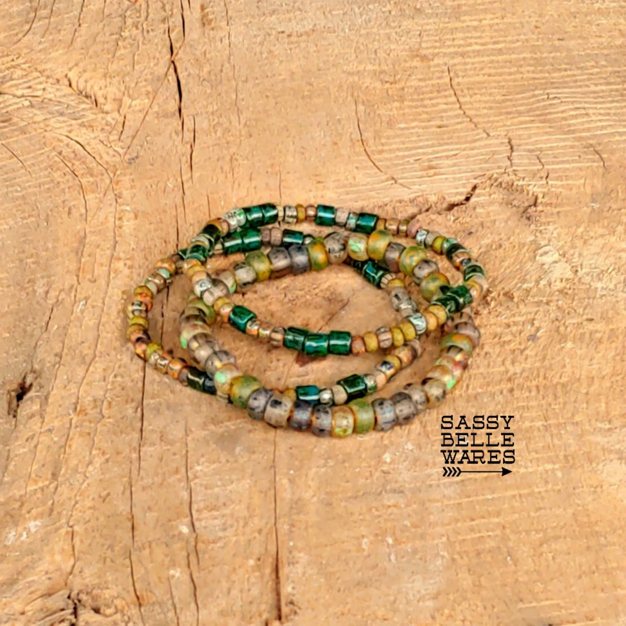 Rustic Bracelet Stack Green
