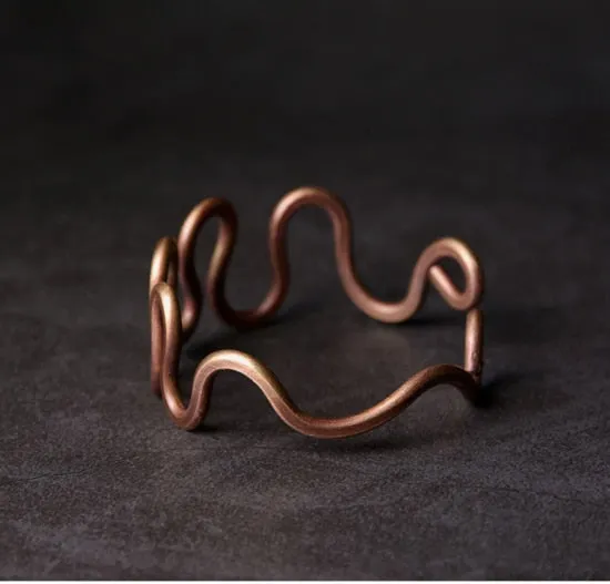 Rustic Wave Handcrafted Solid Copper Bangle