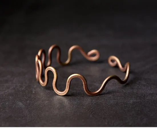 Rustic Wave Handcrafted Solid Copper Bangle