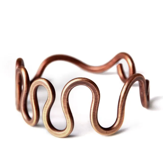 Rustic Wave Handcrafted Solid Copper Bangle
