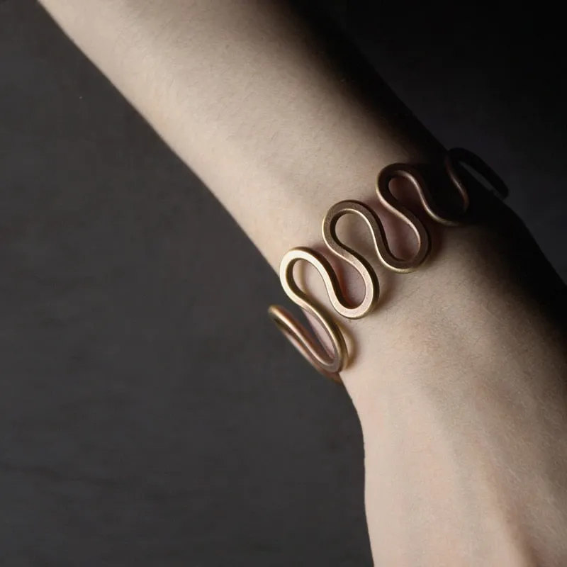 Rustic Wave Handcrafted Solid Copper Bangle