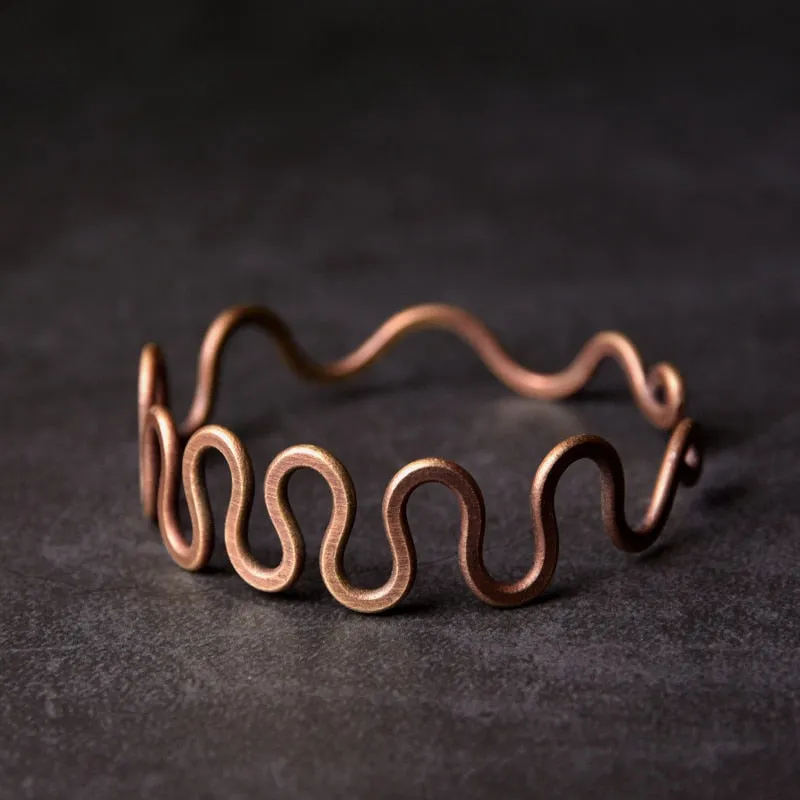 Rustic Wave Handcrafted Solid Copper Bangle