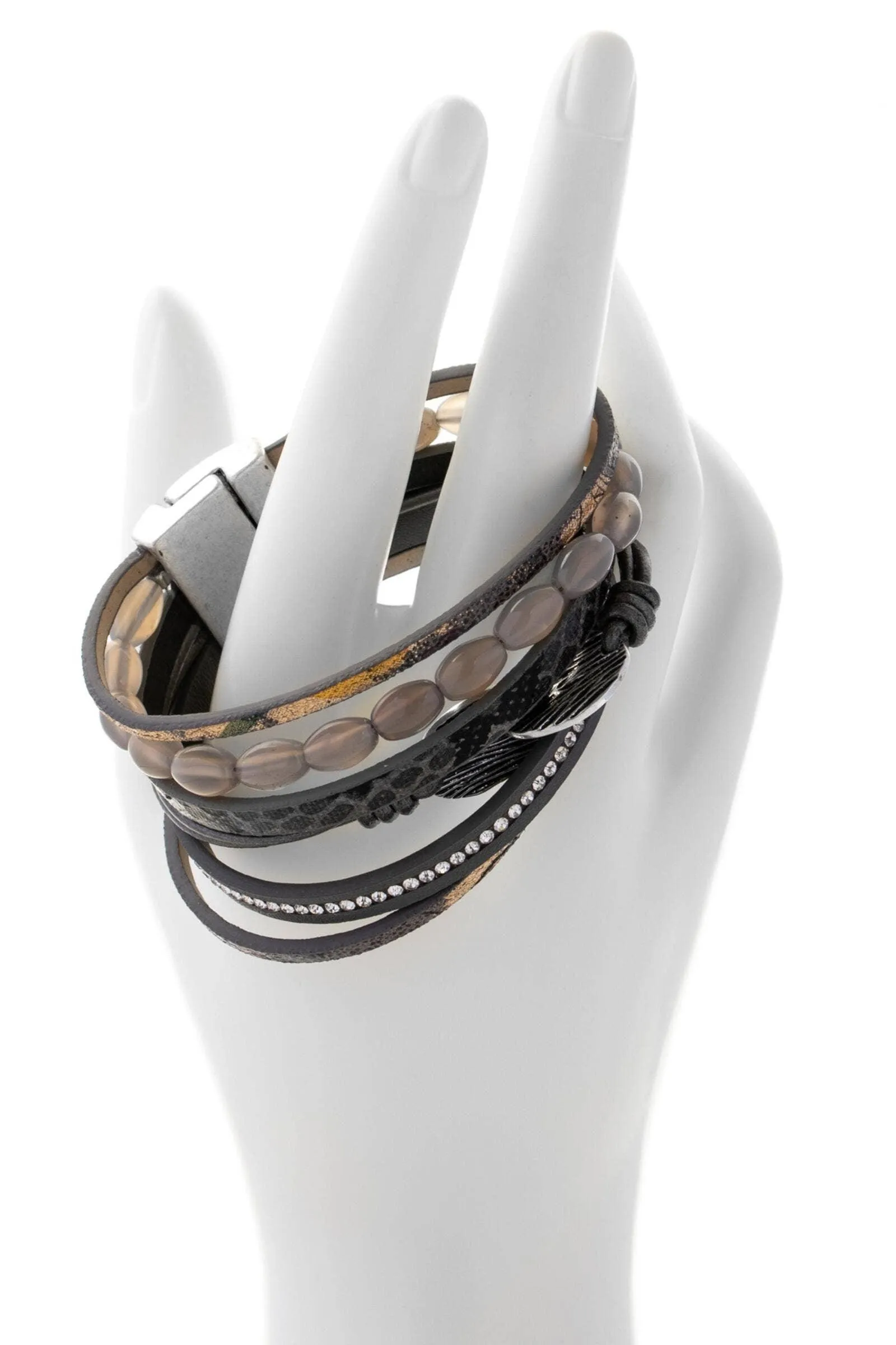 Saachi Agate Beaded Leather Bracelet