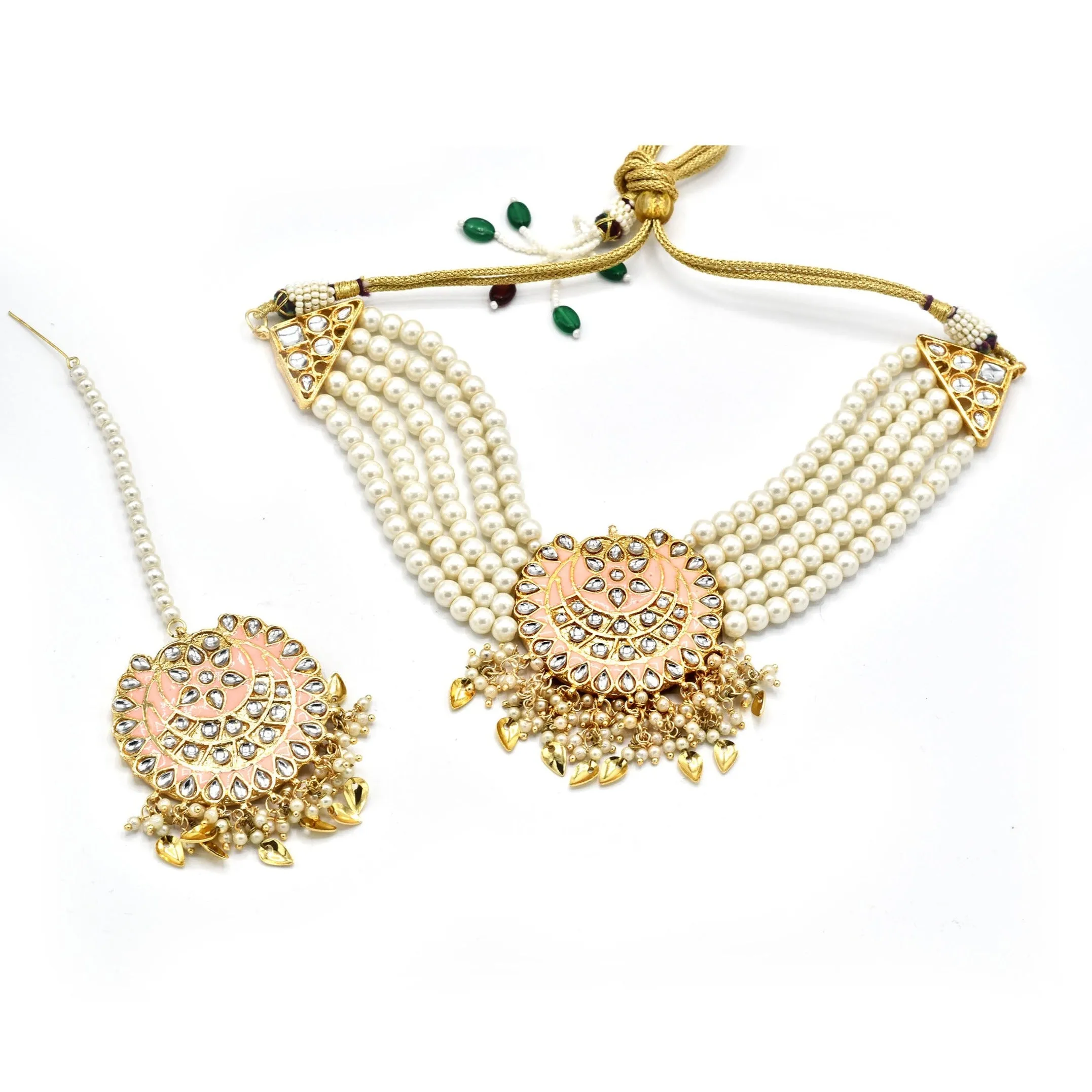 Saima Meenakari Choker Set - Peach