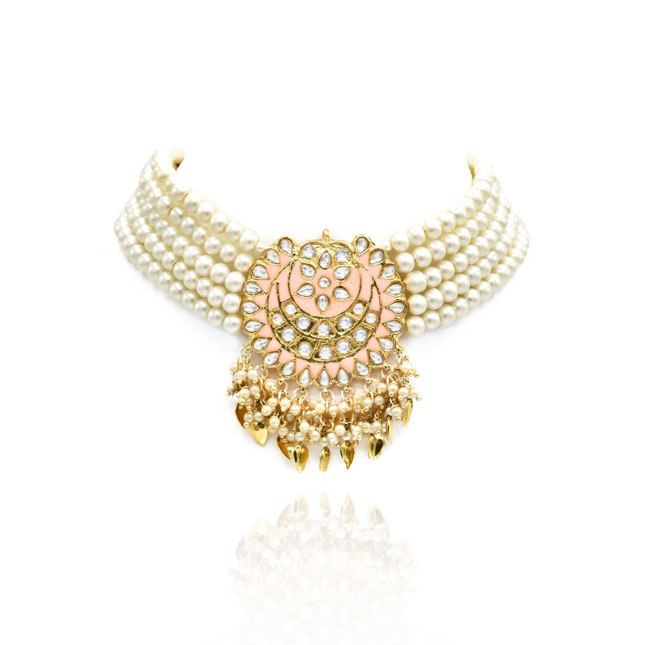 Saima Meenakari Choker Set - Peach