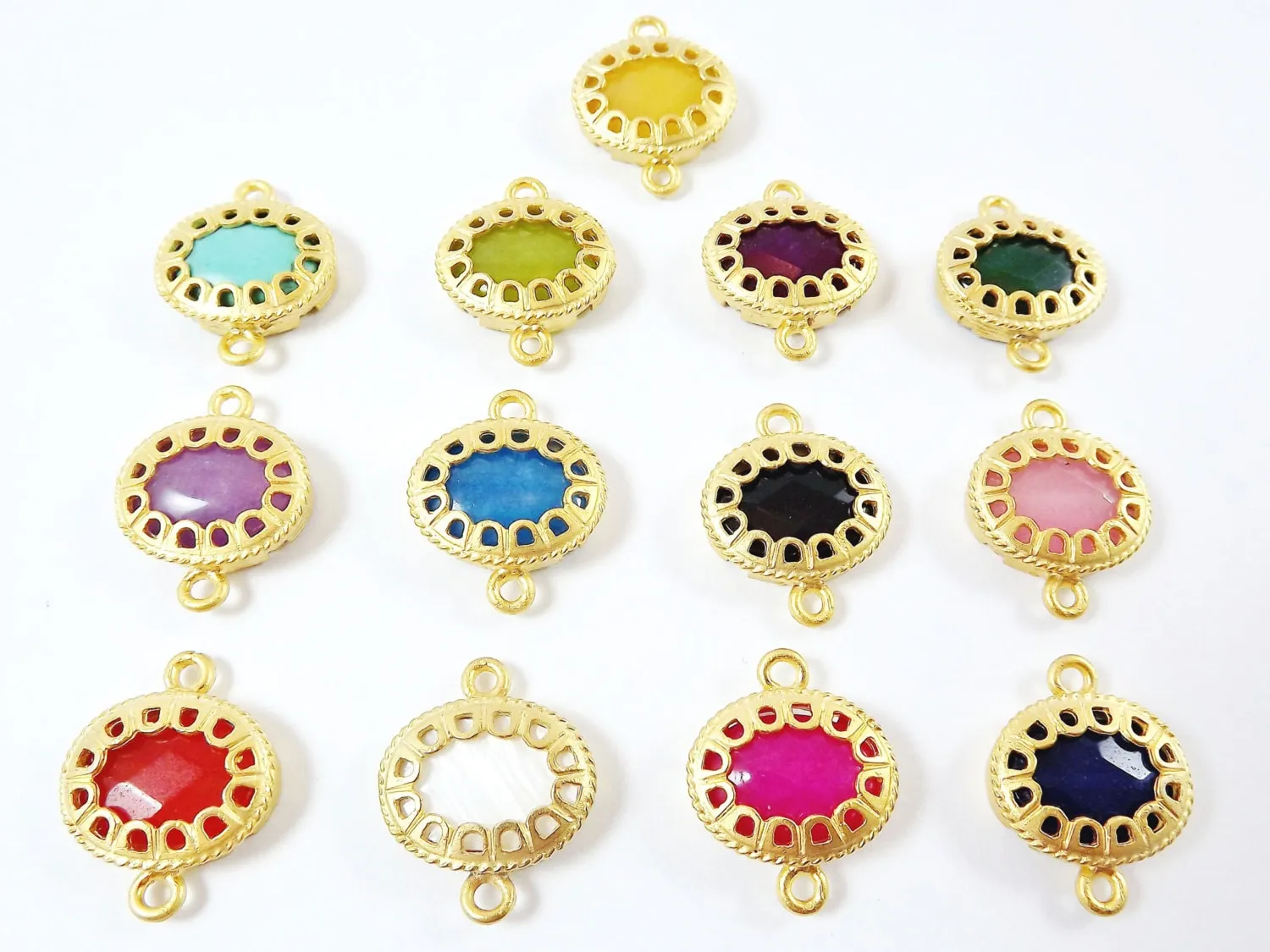Scalloped Turquoise Stone Connector  - Gold plated Bezel - 1pc - GP118