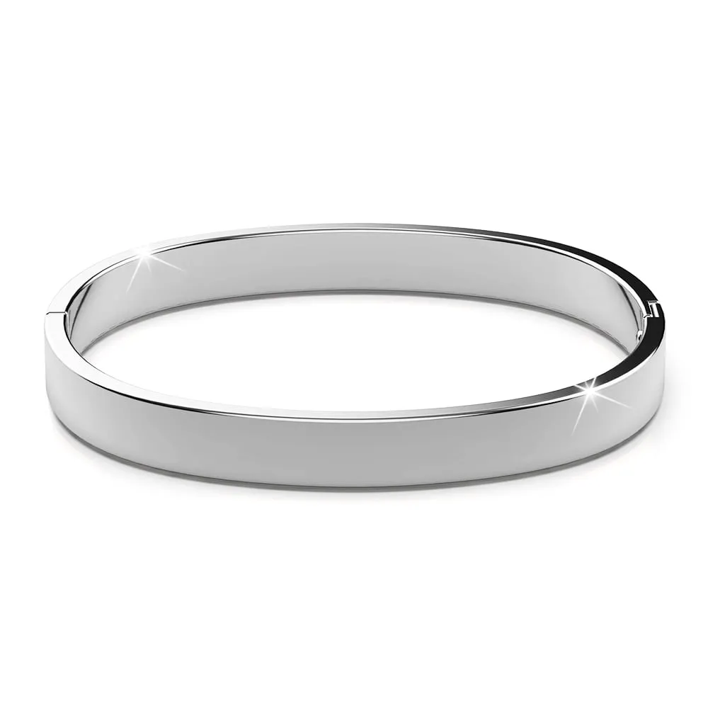Serena Solid Flat Hinged Bangle in Silver