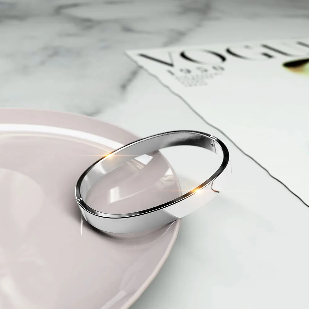 Serena Solid Flat Hinged Bangle in Silver