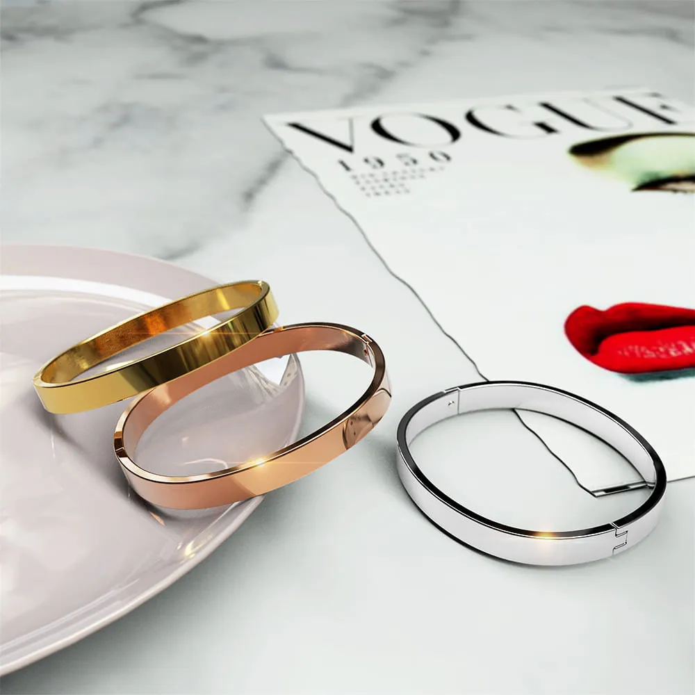 Serena Solid Flat Hinged Bangle in Silver