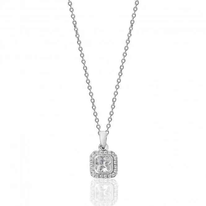 Silver & Co Cubic Zirconia Halo Square Pendant with Chain SPG0003CZ