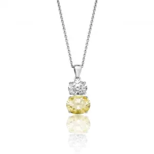 Silver & Co Double Oval Shape Yellow White Cubic Zirconia Chain Pendant SPG0059YZ