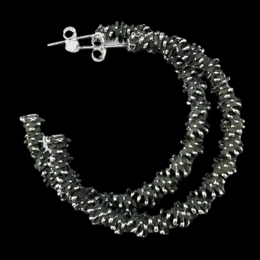 Silver Big Textured Hoops