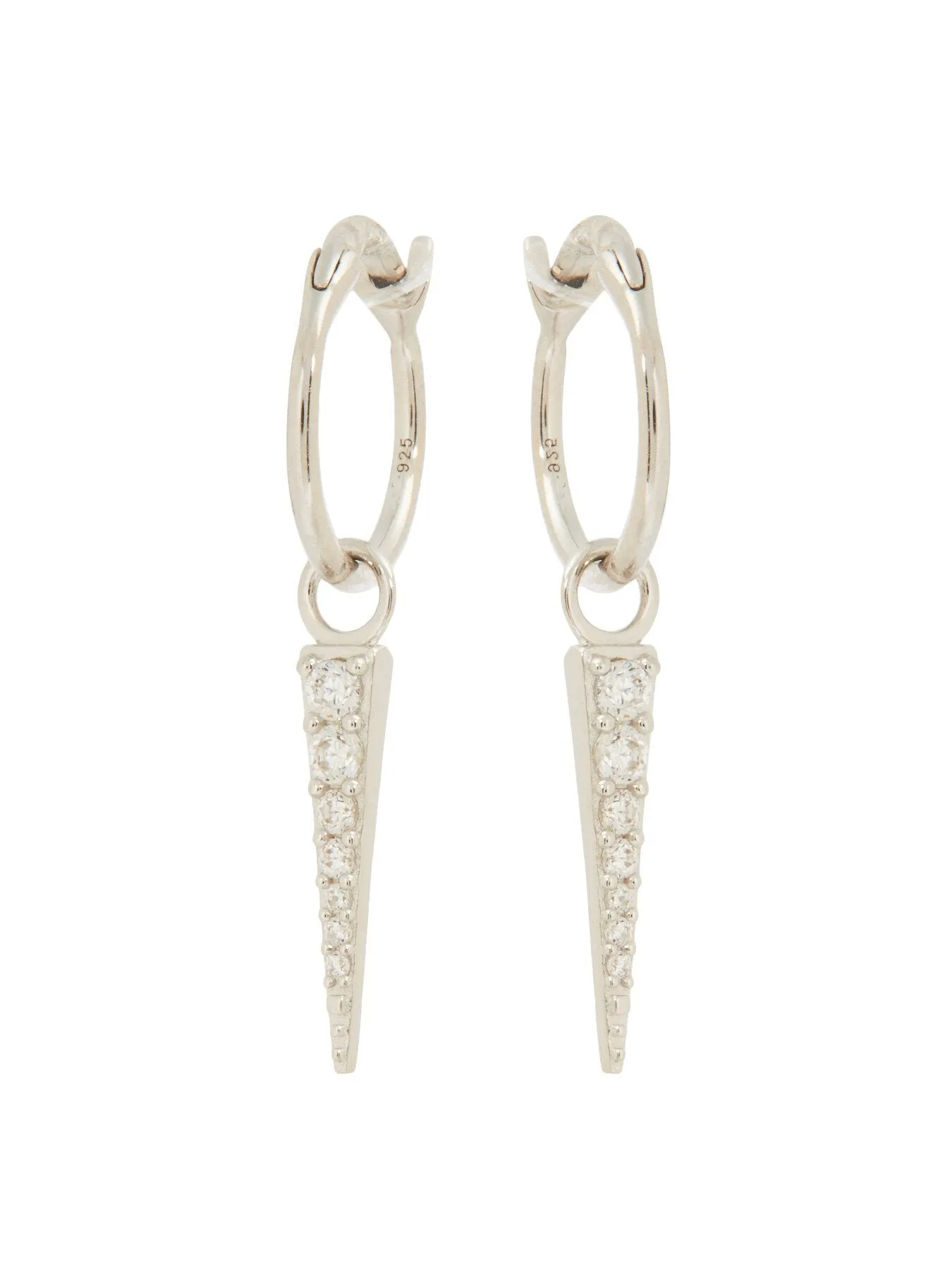 Silver Mini Pave Spike Charm Hoops