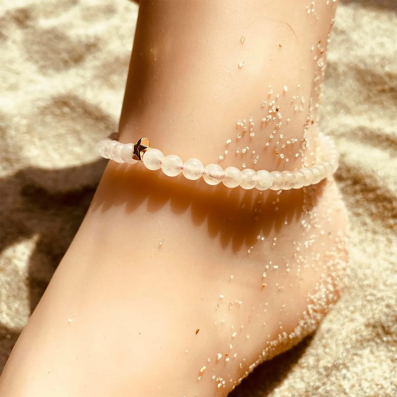 Simple 4mm Crystals and Stones Beaded Anklet Dainty Star Ankle Bracelets for Women Beach Foot Chain Jewelry