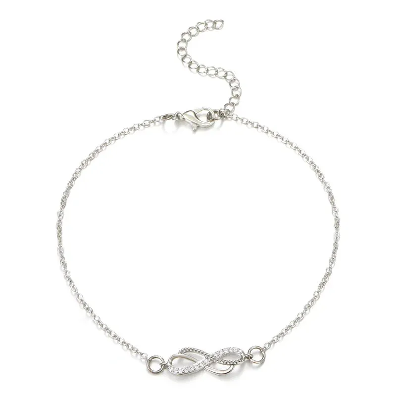 Simple Double Zircon Cross 8 Shape Word Female Anklet Barefoot Anklet Summer Vintage Foot Jewelry Accessories Enkelbandje