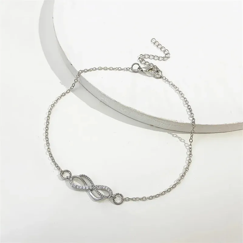 Simple Double Zircon Cross 8 Shape Word Female Anklet Barefoot Anklet Summer Vintage Foot Jewelry Accessories Enkelbandje