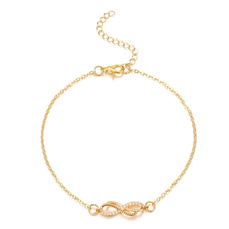 Simple Double Zircon Cross 8 Shape Word Female Anklet Barefoot Anklet Summer Vintage Foot Jewelry Accessories Enkelbandje