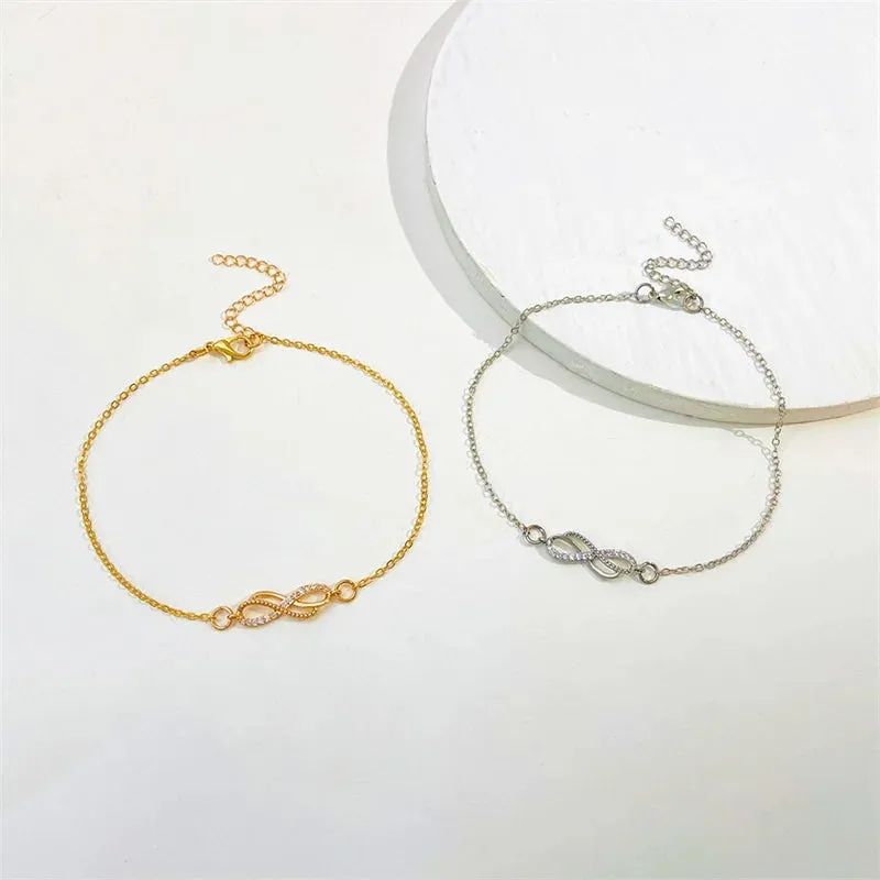 Simple Double Zircon Cross 8 Shape Word Female Anklet Barefoot Anklet Summer Vintage Foot Jewelry Accessories Enkelbandje