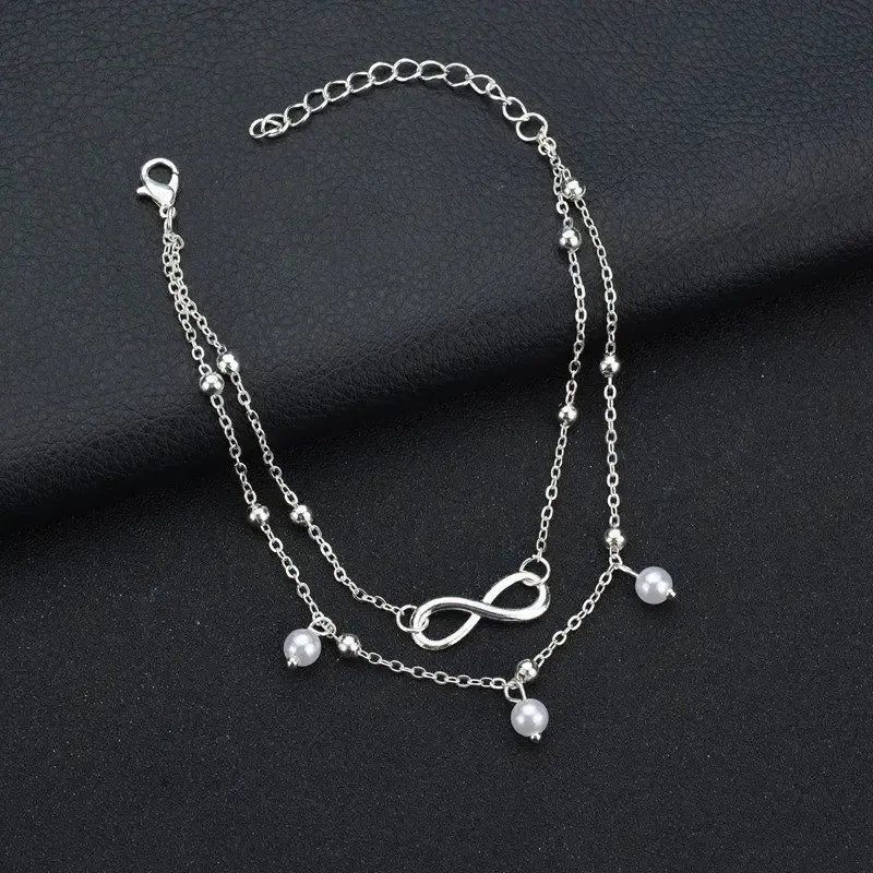 Simple Double Zircon Cross 8 Shape Word Female Anklet Barefoot Anklet Summer Vintage Foot Jewelry Accessories Enkelbandje