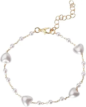 Sisadodo Pearl Beaded Ankle Bracelet for Women Girls Star Heart Beaded Pearl Bracelet Anklet for Girls Beach Pearl Anklet for Girls