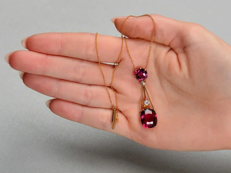 Splendour - Almandine Garnet Diamond Antique Pendant