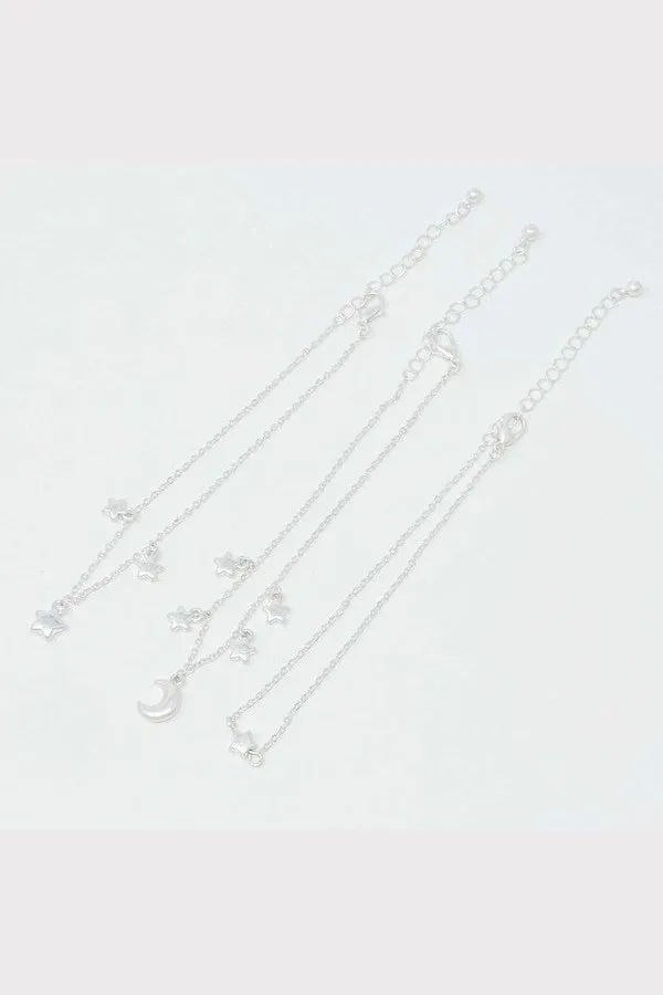 Starred Up Chain Anklet, Set of 3