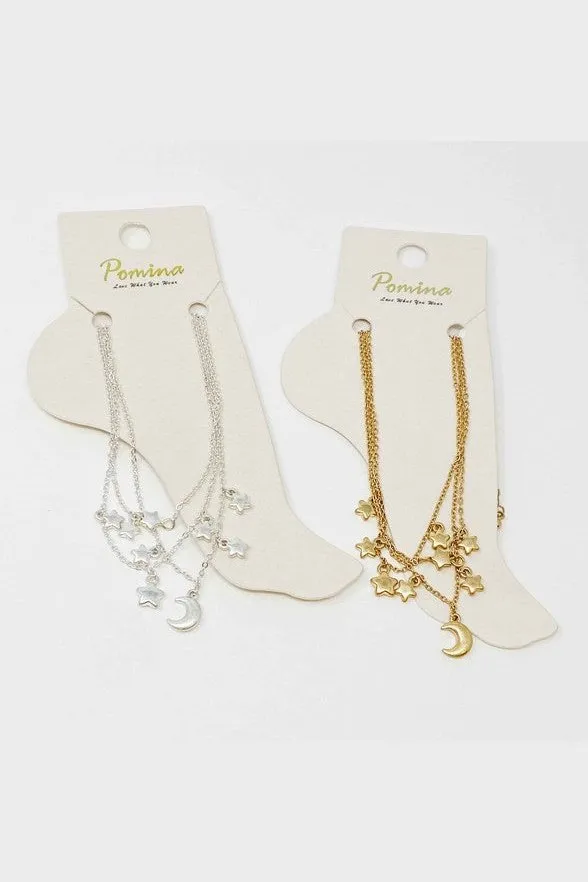 Starred Up Chain Anklet, Set of 3