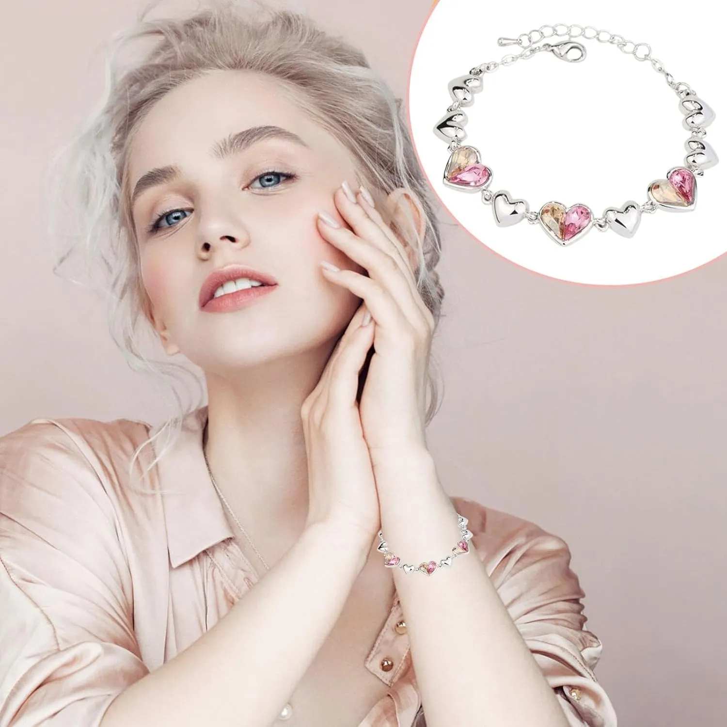 Sterling Silver Bracelets for Women, Trendy Heart Bracelets for Women, Gold Bracelets for Men Birthday Gifts for Her Women Couples Bracelets