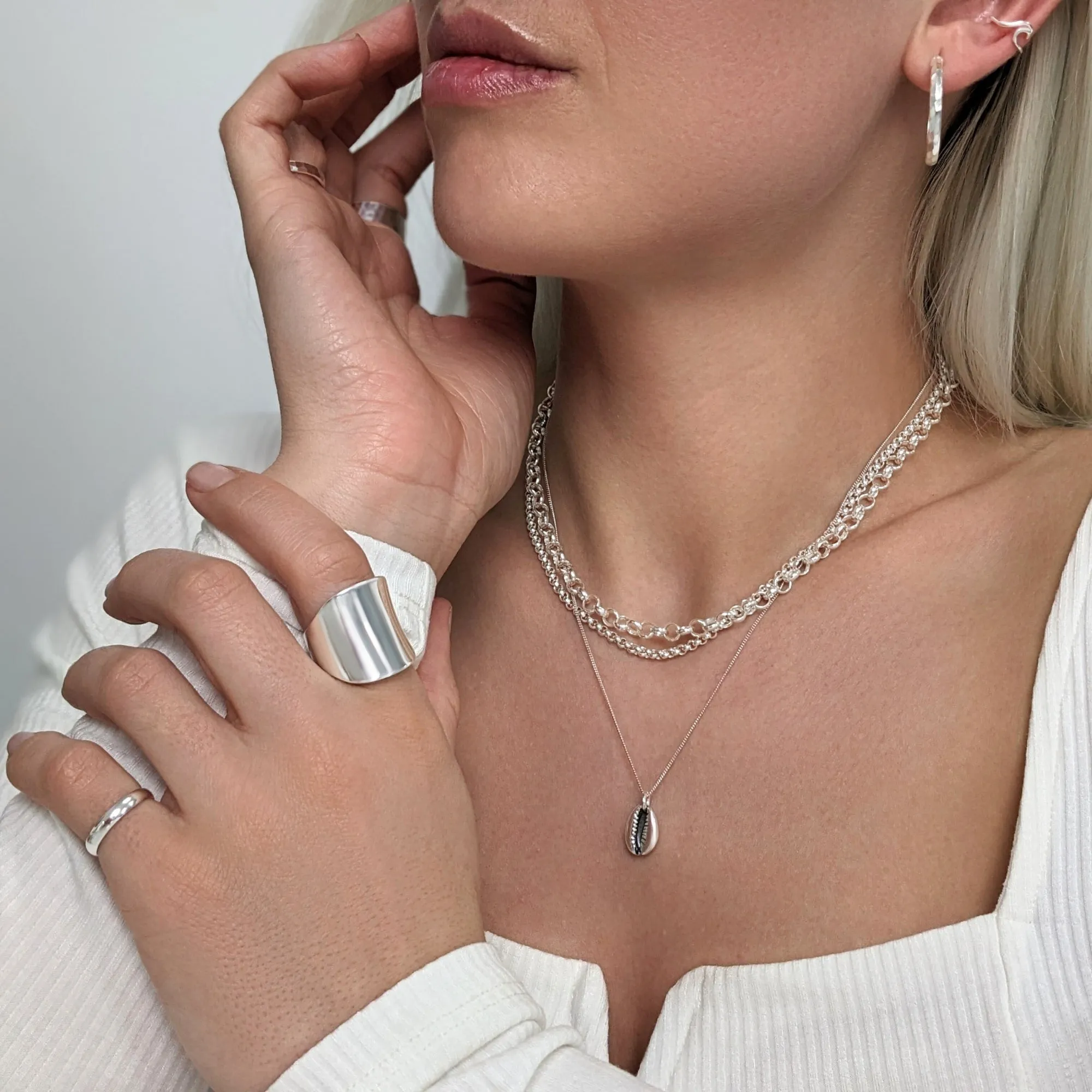 Sterling Silver Cowrie Shell Pendant - Seashell Necklace