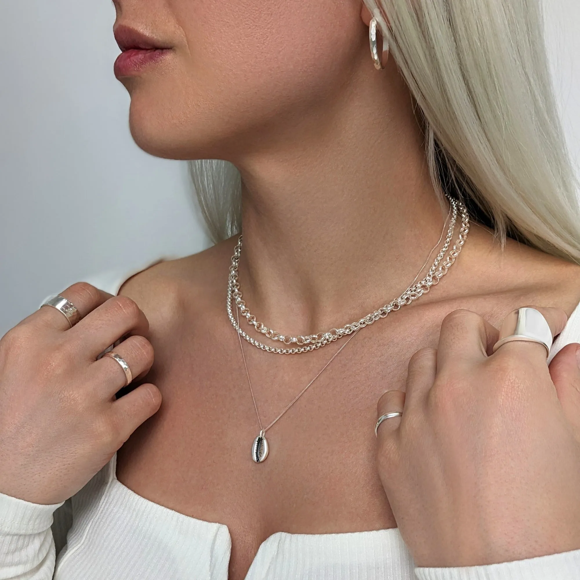 Sterling Silver Cowrie Shell Pendant - Seashell Necklace