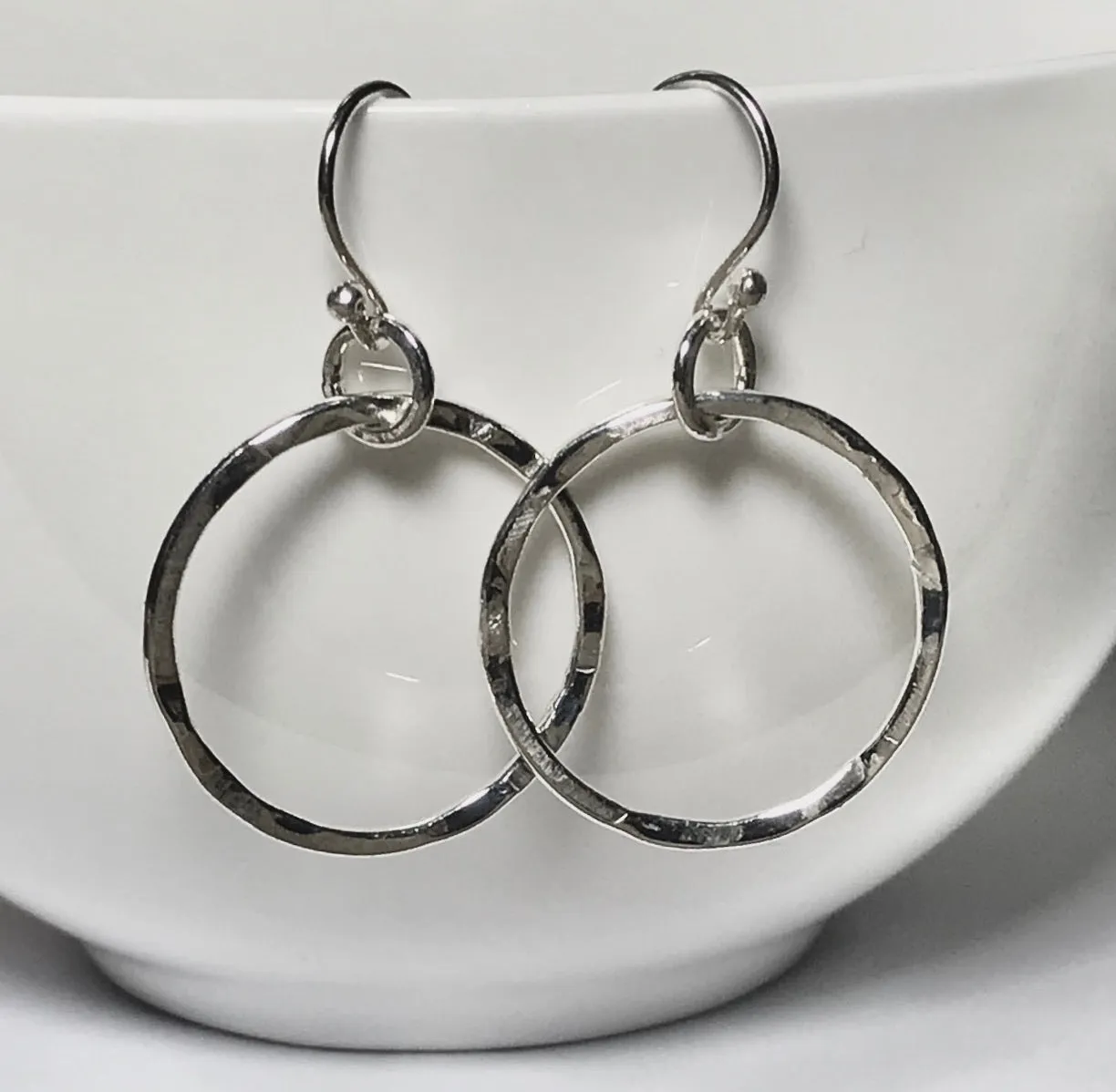 Sterling silver Dangle hammered Hoop Earrings