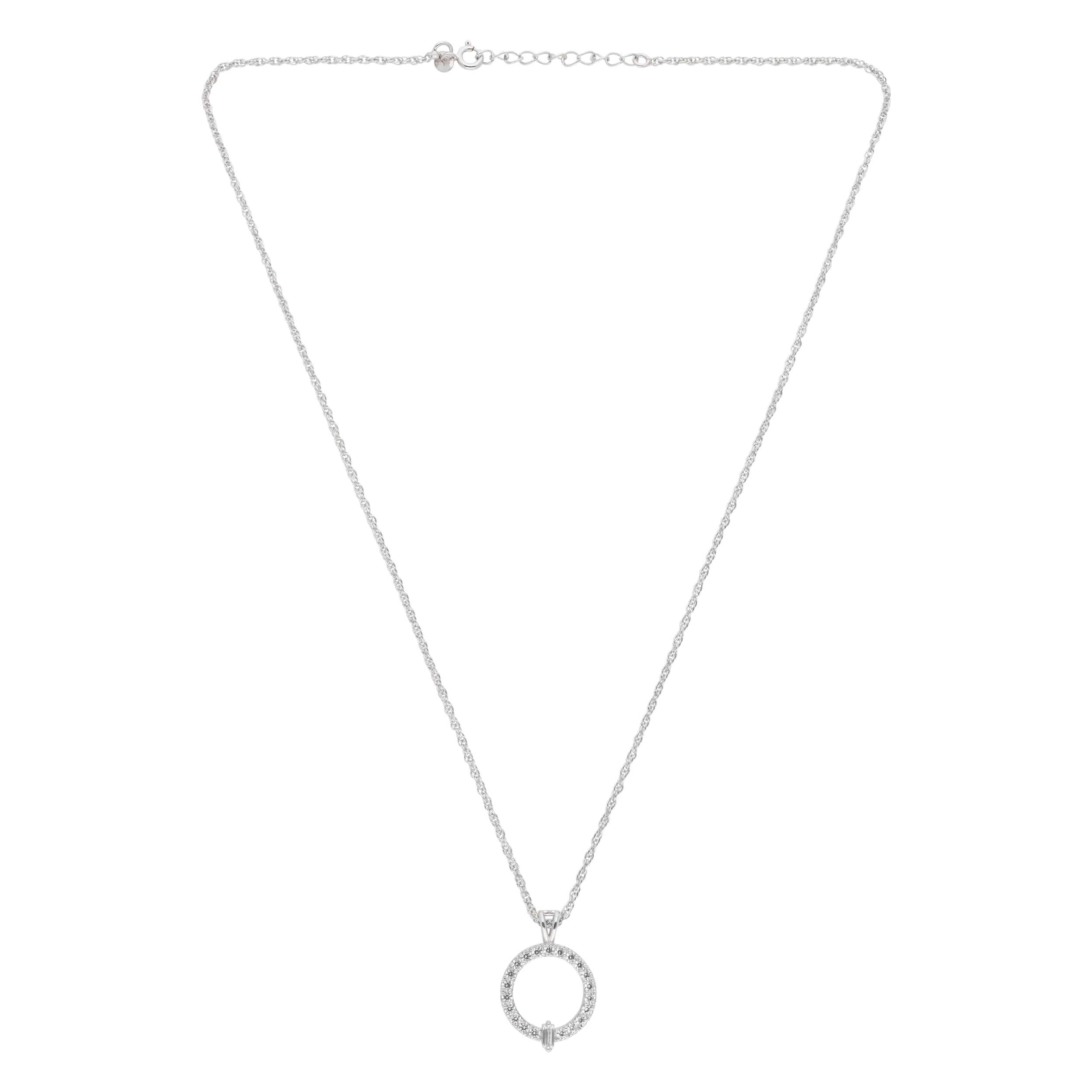 Sterling Silver Open Circle Pendant with Pavé Stones on Rope Chain | SKU : 0003579282, 0021424205, 0021424212