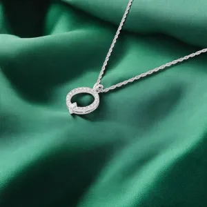 Sterling Silver Open Circle Pendant with Pavé Stones on Rope Chain | SKU : 0003579282, 0021424205, 0021424212