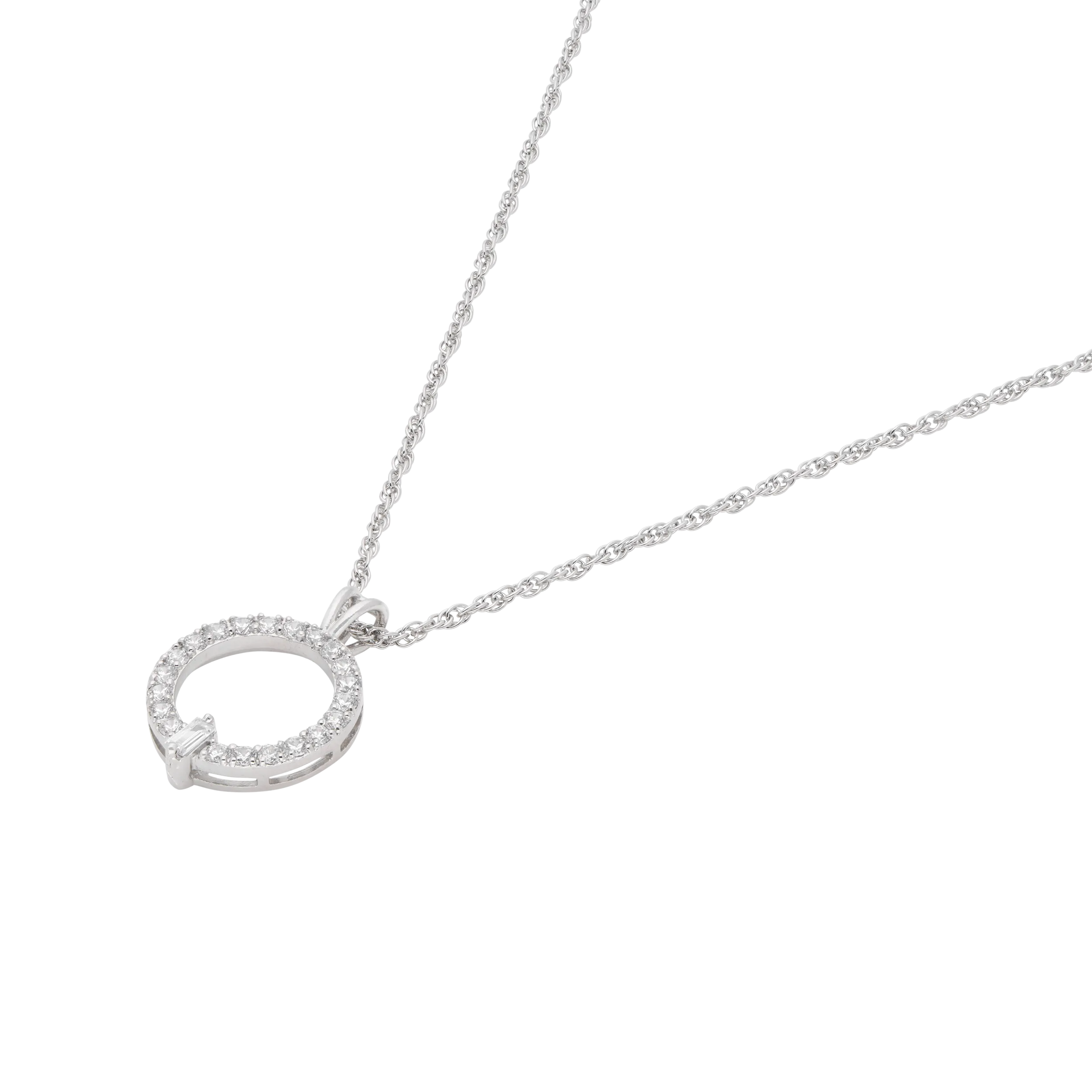 Sterling Silver Open Circle Pendant with Pavé Stones on Rope Chain | SKU : 0003579282, 0021424205, 0021424212