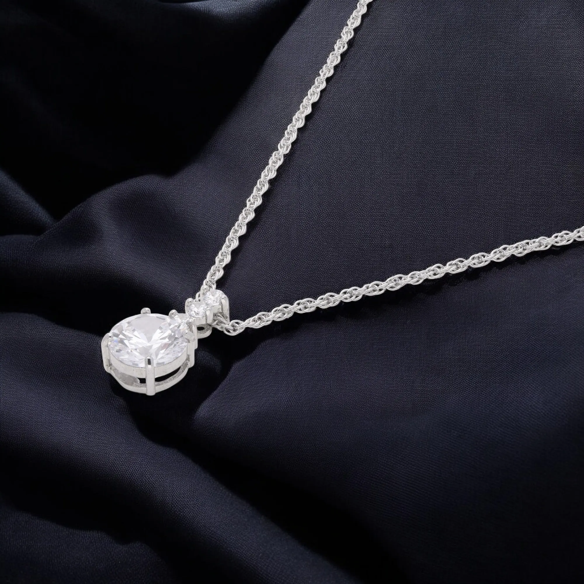 Sterling Silver Solitaire Pendant Necklace – A Classic Statement of Elegance | SKU : 0003579220, 0021424120, 0021424137