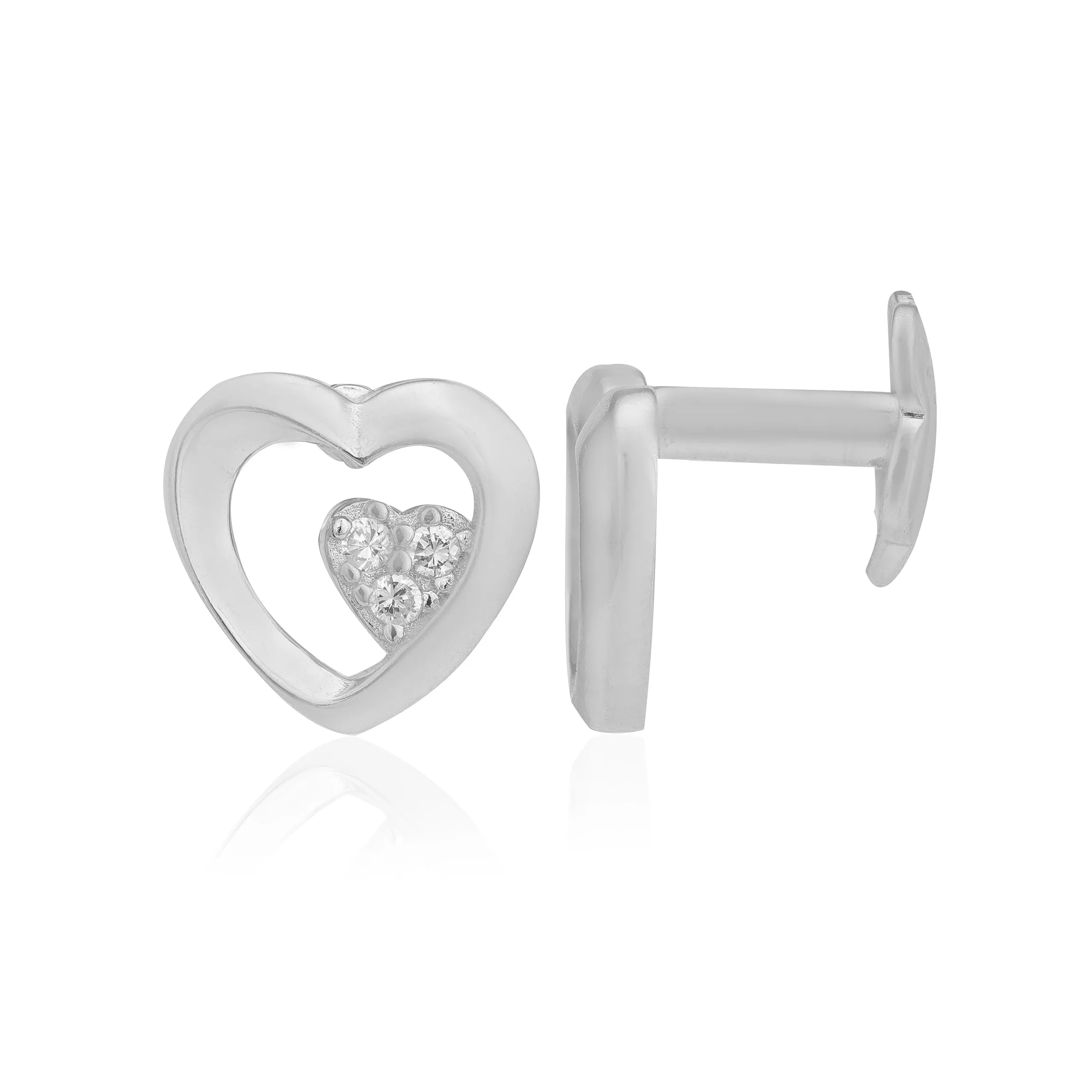 Subtle Shine 925 Rhodium Plated Dual Heart Studs