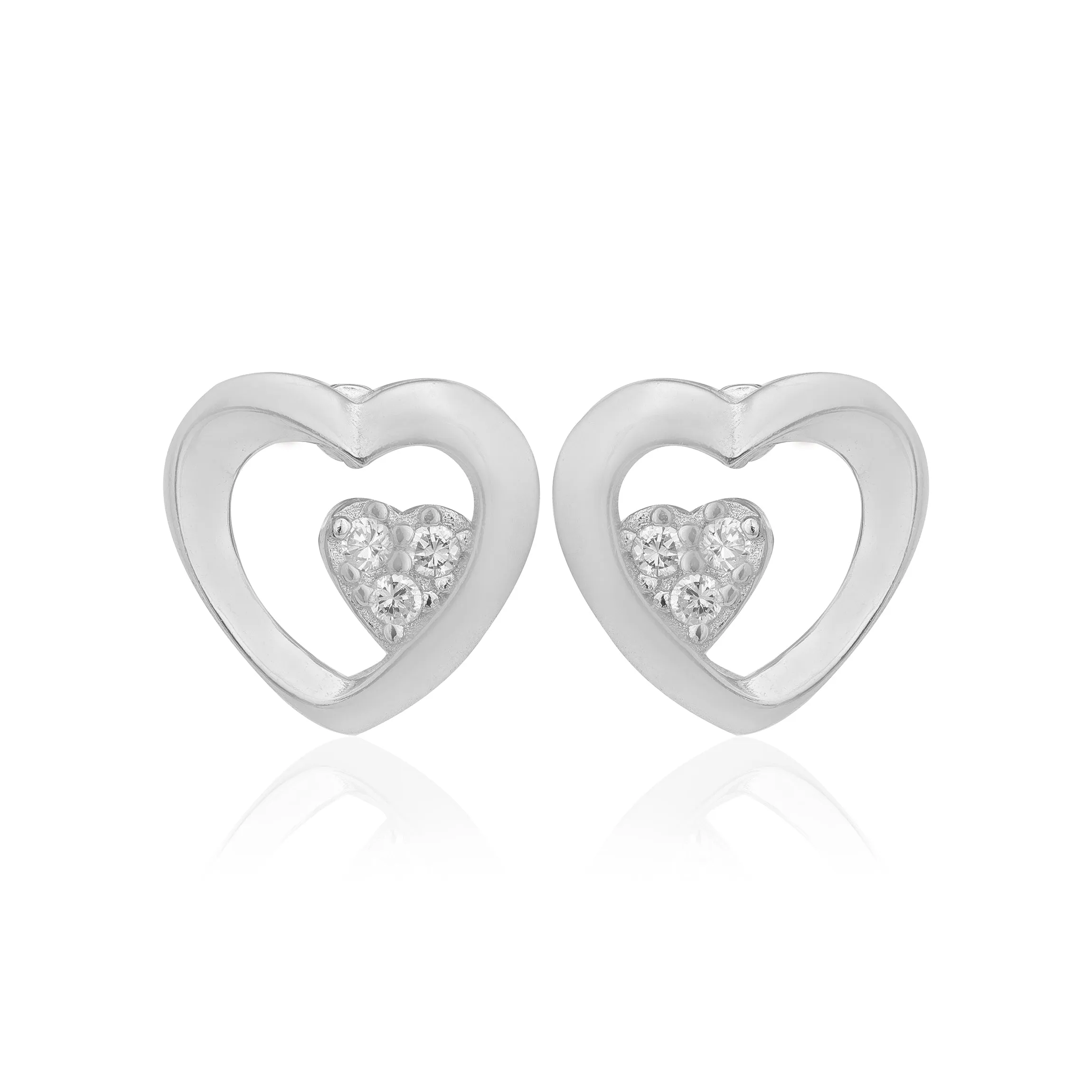 Subtle Shine 925 Rhodium Plated Dual Heart Studs