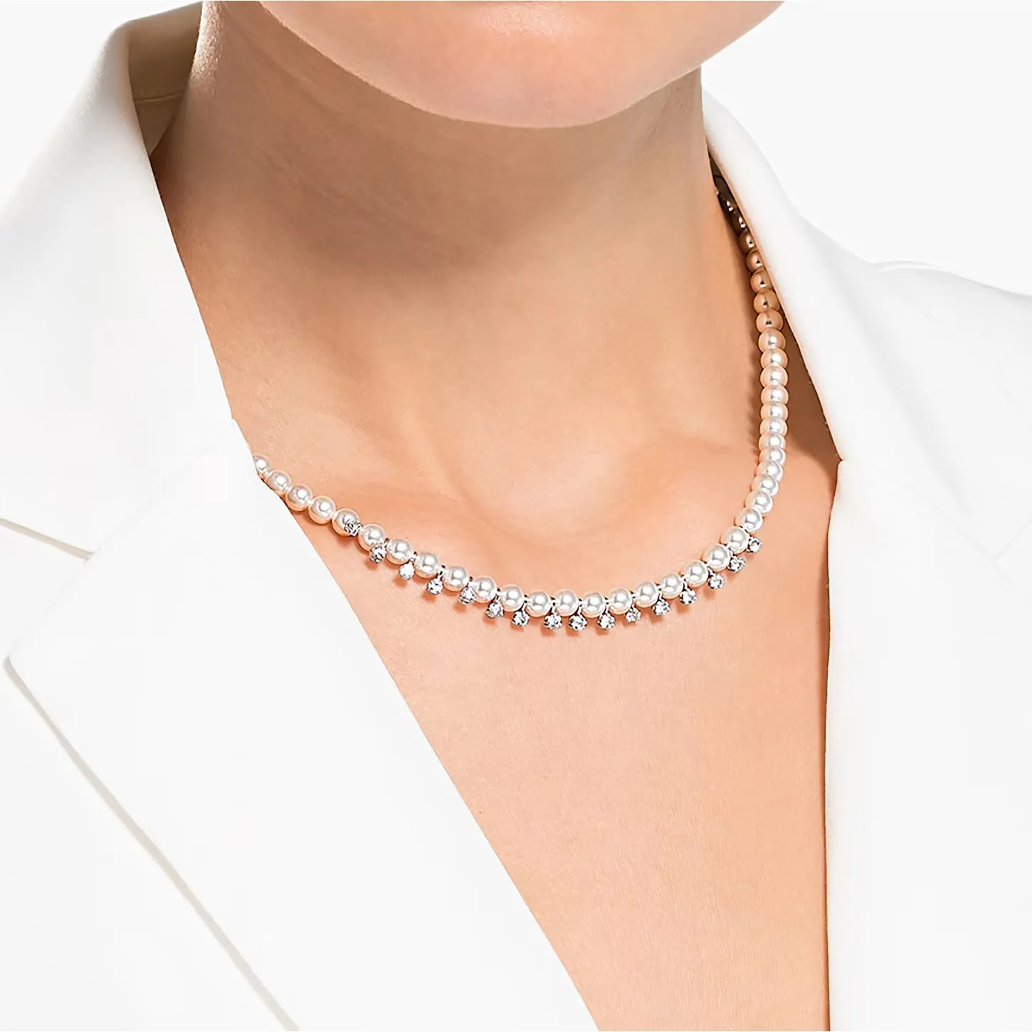 Swarovski Treasure All Around Pearl Necklace White, Rhodium plated -5563289