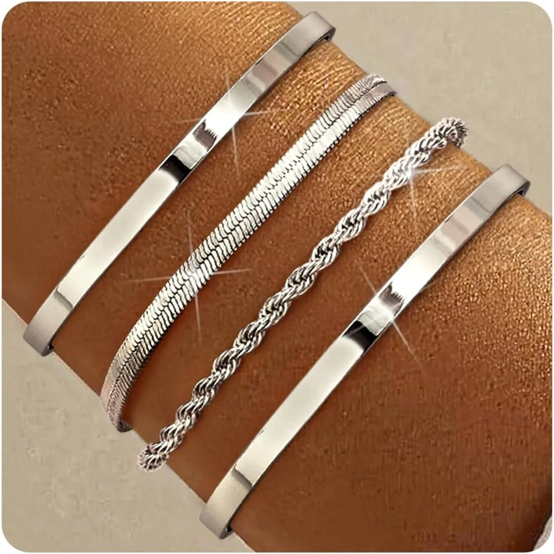 TEN MIRO 16k Chunky Gold Bangle Cuff Bracelets for Women Trendy, Sweatproof Bangle Bracelet Non Tarnish Gold Plated Cuff Bracelets for Women