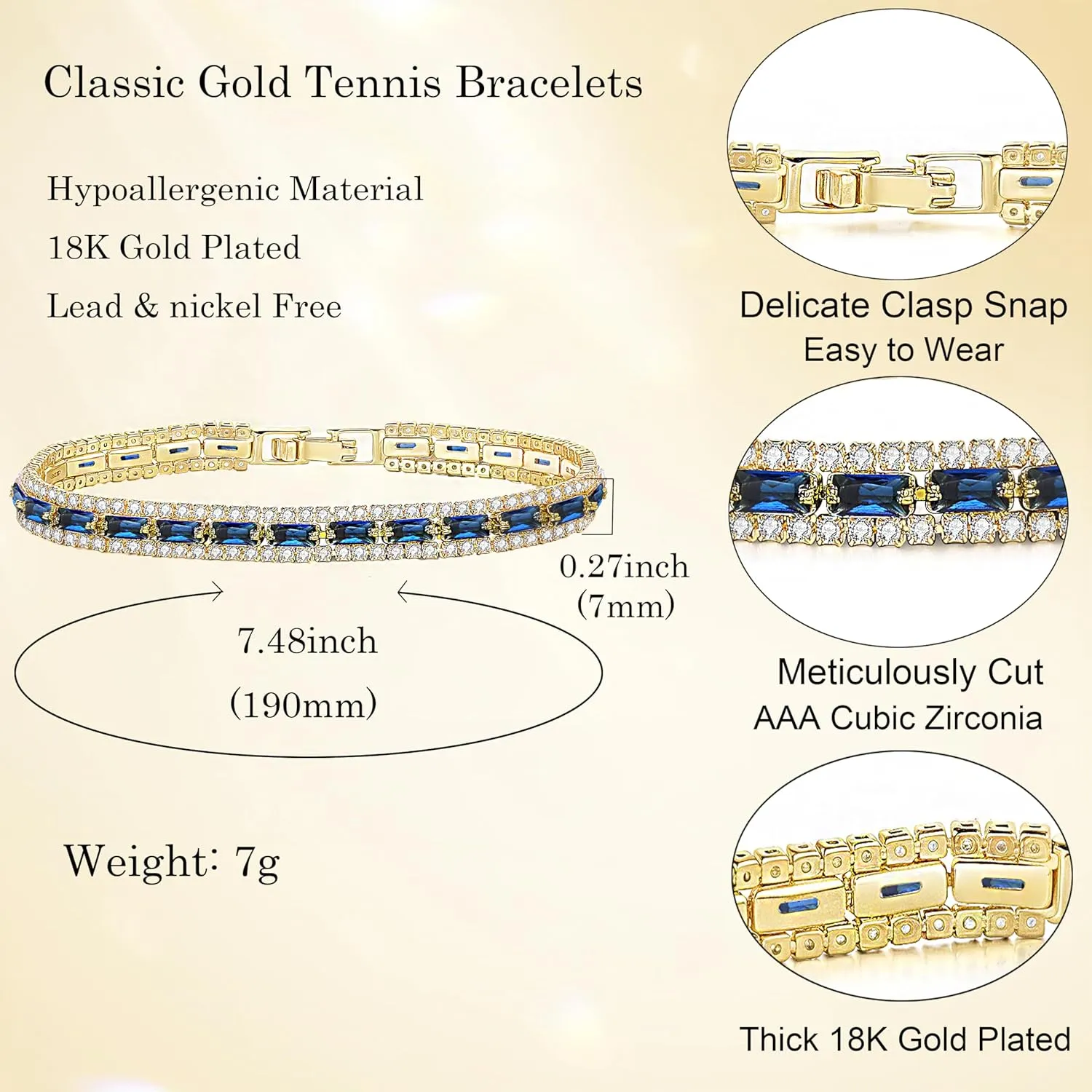 Tennis Bracelet for Women, 18K Gold Plated Trendy Gold Tennis Bracelet, Hypoallergenic Diamond Tennis Bracelets with Cubic Zirconia
