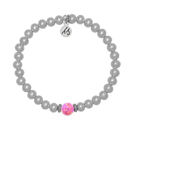 The Cape Bracelet - Silver Steel 6mm with Carmine Opal Ball