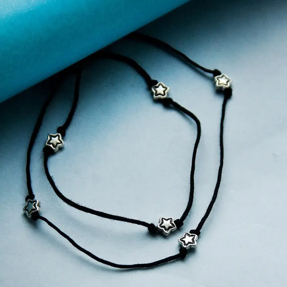 Three Stars Motif Silver 92.5 Thread Anklet