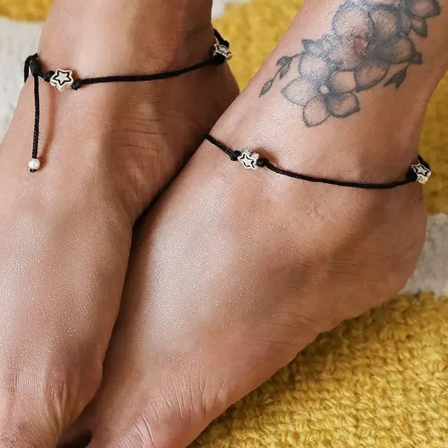 Three Stars Motif Silver 92.5 Thread Anklet