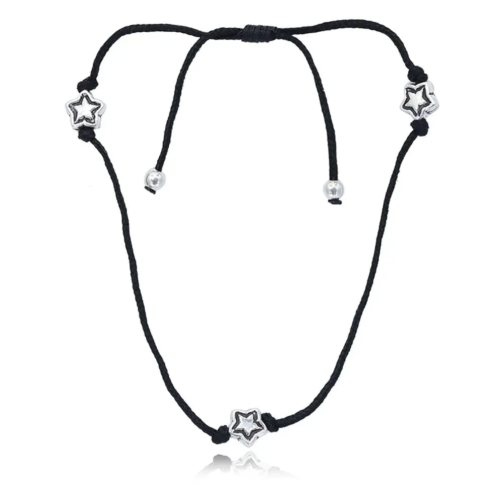 Three Stars Motif Silver 92.5 Thread Anklet